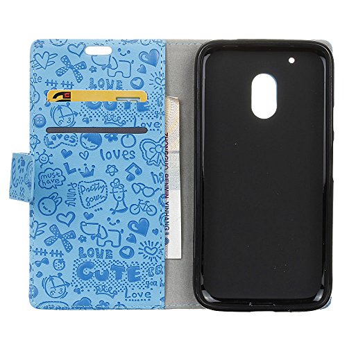 Handyhülle für Motorola Moto G4 Play,QUENJOY® Cartoon Textur Leder Tasche Smart Cover Flip Case Beschützer Haut Schutzhülle Hüllen für Lenovo/Motorola Moto G4 Play SM4386AE7L1,SM4386AD1L1 Smart Phone,Blau 02 - 3