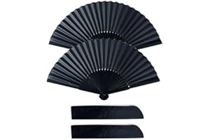 Teensery 2 Stück Seiden-Faltfächer schwarz Handfächer Vintage Faltfächer mit Fächerhülse für Tanzaufführung, Party, Festival