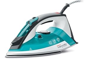 Polti Vaporella Quick&Comfort QC120, Fer à Vapeur avec Semelle en Acier Inoxydable, Poignée Soft Touch, Puissance 2200 W, Réservoir de 300 ml, Jet de Vapeur de 180 g, Bleu Clair et Noir