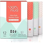 Nua Ultra-Safe 12 Sanitary Pads For Women | 3 sizes in 1: 3 Heavy Flow-XL+, 5 Medium-XL & 4 Light-L | Safe on Skin | Toxic-Fr