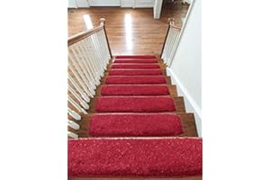 emmahome Shaggy Glitter Carpet Stair Treads NON-SLIP MACHINE WASHABLE Mats/Rugs, 22x67cm, 25mm Thickness -London (Red, 15)