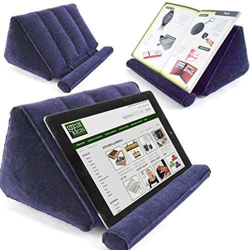 Inflatable Travel Tablet Holder Stand or Book Rest - Ideal for Camping or Bedtime Reading - Blue