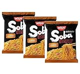 Noodles di grano Saraceno. Fideos de Nissin Soba fideos de alforfón japonés fino fritos con sabor al curry - 3 x 108 gramos