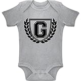 Shirtracer Anfangsbuchstaben Baby - G Collegestyle - 12-18 Monate - Grau meliert - BZ10 - Baby Body Kurzarm Jungen Mädchen