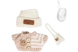 LEWOTE Ensemble de Vêtements pour Poupée de 17cm, Costume de Chapeau Ornaments Accessoires Ensemble pour n'importe Quelle Poupée de 17cm (White Hat/Rice Jacket/White Bag)