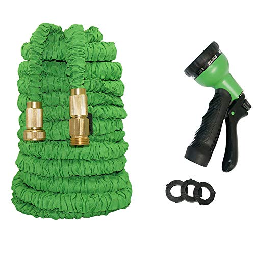 Vhccirt Flexible Tuyau d'arrosage 150ft 45 Mètre Haute Ténacité Tissage Coque Laiton Massif Fixations en Caoutchouc Core 3 x Extensible 8 Fonction Buse de Pulvérisation Vert