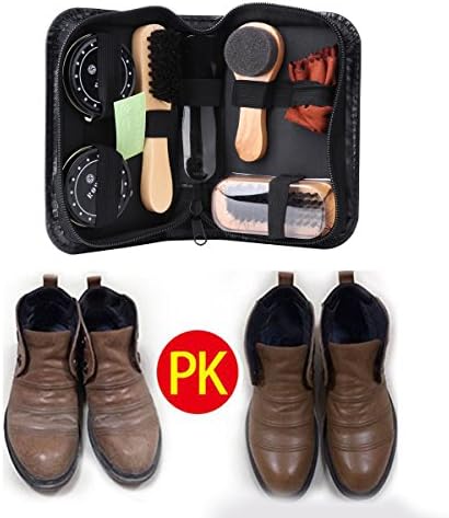 iixpin Shoe Care Kit,8-Piece Travel Shoe Shine Polish Cleaner kit with Elegant PU Leather Compact Case