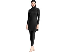 AllMonyba Frauen Muslim Modest Bademode 3 Stück Set Islamische Arabische Einfarbige Badeanzug Beachwear Burkini mit Badekappe