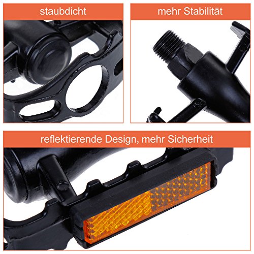 Lictin Fahrradpedale Mountainbike Pedale Pedale aus einer Aluminiumlegierung mit hochwertiger Lagerung Anti-Rutschpedal Trekking Pedale (ein Paar) für Mountainbike, Rennrad, Stadtrad u.a. schwarz, 9/16 - 3