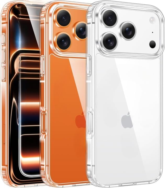 [SARARMAZ] iPhone 17 Pro Max ile uyumlu Crystal Clear Mika Darbe Emici Şeffaf Kılıf (Şeffaf Mika Sararmaz,17 Pro Max)