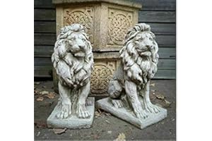 BURGESS HOME & GARDEN Coppia di statue a forma di leone, in pietra, per ambienti esterni, stile classico, decorazione e ornamento da giardino