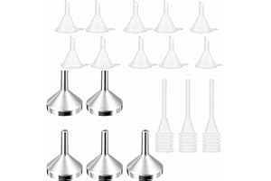 Norhogo Lot de 5 petits entonnoirs en métal - Lot de 10 mini entonnoirs en plastique - Avec 3 mini pipettes pour transvaser et remplir les liquides - Pour petits échantillons de parfum, émulsion,