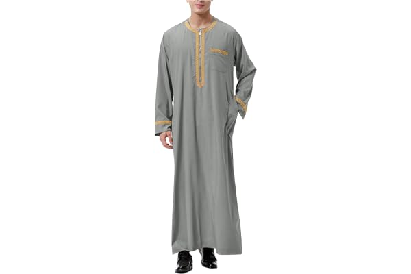 Robe musulmane pour homme Djellaba - Robe à manches longues - Abaya Dubaï - Moyen-Orient - Ethnique Kandoura - Style saoudien - Dishdasha Arabe Thobe Islamique Ramadan