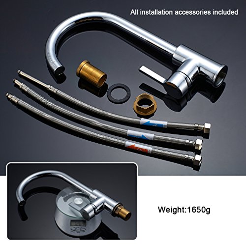 Auralum Chrom Küchenarmatur Niederdruck Kupfer Spültischarmatur Mischbatterie für Küche 360° Drehung Armatur - 8