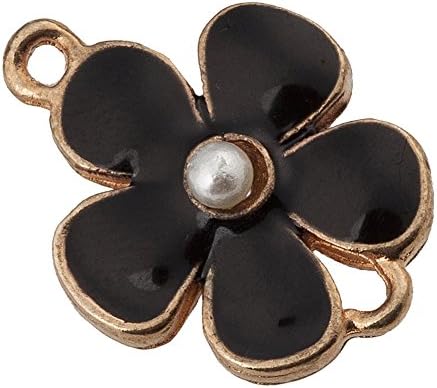 20pc Gold Plated Frame Black Enamel Flower Link &amp; Connector Charm with 2 Same Sides CA185