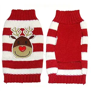 KUTKUT Two-Leg Sweater | Turtleneck Striped Pet Sweater | Winter Warm Knitwear Cold Weather Pet Clothes for Small Dogs (Size: L, Back Length: 39 cm, Chest: 48 cm, Neck: 38 cm)