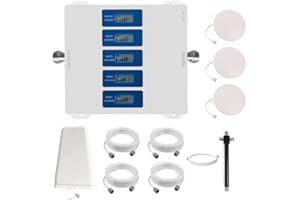 KKBSTR Amplificateur 4G Amplificateur Reseau Mobile, 5 Bandes 800/900/1800/2100/2600MHz, Trois Antennes Intérieures