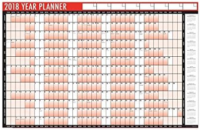 EFG 2018 A1 Laminated Yearly Wall Planner Calendar With Wipe Dry Pen & Sticker Dots