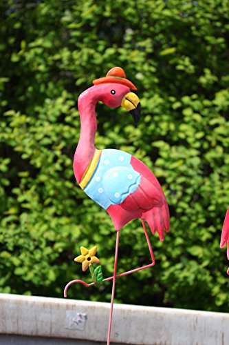 3er Set Flamingo Gartenstecker, Deko Garten aus Metall - 3