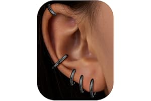 KRFY Kleine Creolen Ohrringe Damen Herren Schwarz Chirurgenstahl Knorpel Huggie Set Daith Helix Piercing Schmuck Winzige Scharnier Schläfer Silber 6/7/8/9/10MM