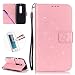 Produktbild Motorola Moto G (3. Generation) Leder Hülle Wallet Book Cover, Newstars Blumen Prägung geprägt Touch PU Handy-Schutzhüllen Schützen Haut Leder Fall Motorola Moto G (3. Generation) Slim Fit Case Ständer Karte ID/Cash Pocket/Cash Pocket + 1 pcs Display Schutz Folie + 1 pcs Stylus-Stift(Diamonds Pink)