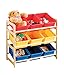 Premier Housewares 3-Tier Storage Unit with Pine Frame and 9 Plastic Coloured Storage Bins - 65 x 64 x 30 cm