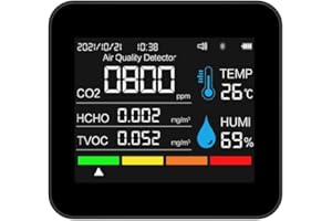 Sunydog 9 in 1 BT Air Quality Monitor CO2 Meter Carbon Dioxide Detector Time/Date CO2 TVOC HCHO PM2.5 PM1.0 PM10 Temperature Humidity Detection Support APP Control with Alarm Function for Home Office
