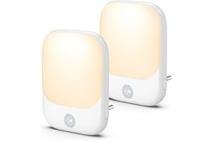 ORIA Lampka nocna z czujnikiem ruchu, 2 sztuki lamp wtykowych, 5 regulowanych jasności, tryb ON/AUTO/OFF, lampka nocna LED do pokoi dziecięcych, sypialni, schodów, kuchni - ciepła biel