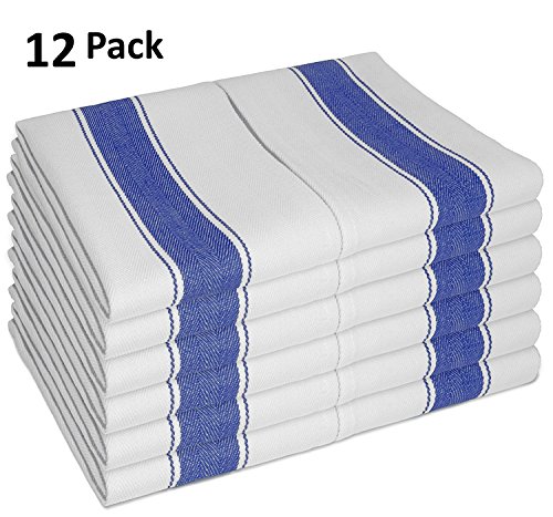 SMARTZ 12er-Set Geschirrtücher supersaugfähig - fusselfrei aus 100per cent Baumwolle 50 X 70 cm weiß mit blauen Streifen und Aufhänger - Vintage Küchenhandtücher Gastronomiequalität