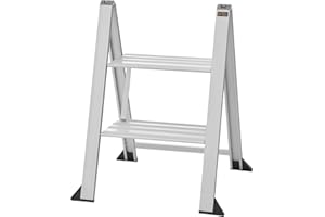 ‎WIBE LADDERS Alu Trittleiter Vikingstep Mini von W.Steps I 480mm hoch I Belastbar bis 150kg I Kompakte Aluminium Klapptrittleiter mit 2 Stufen I Nur 35mm breit I 728141