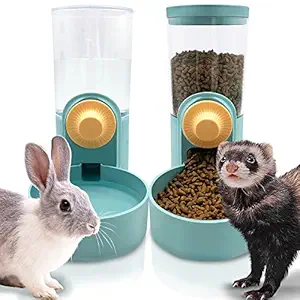 OctPet Hanging Automatic Food Water Dispenser, Water Food Bowl for Cage Pet, Gravity Auto Feeder Waterer Set for Samll Dog Cat Small Animals Rabbit Chinchilla Guinea Pig Hedgehog Ferret