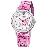 Regent Kinder-Armbanduhr Elegant Analog Textil-Armband rosa pink weiß Quarz-Uhr Ziffernblatt weiß URF727