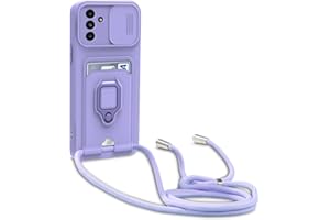 yanasuo Schiebe Kameraschutz Silikon Handykette Hülle kompatibel mit Samsung Galaxy A13 5G, Metall Ring Halter Handy Cover,Verstellbarer Halskette Handyhülle-Lila