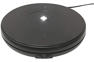 fotoconic Black Electric Motorized Rotating Turntable Display Stand with LED, 10 Inch / 25cm Diameter, 10KG Centric Loading for Shop Display