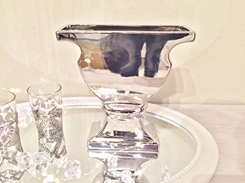 Keramik Vase Silber Hochglanz Blumenvase Dekovase Tischvase Shabby Chic - 4