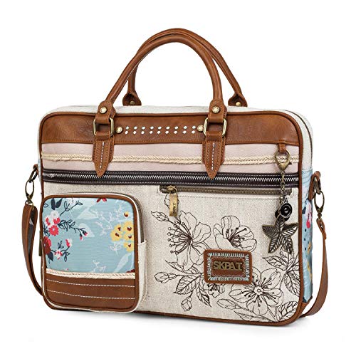 SKPAT - Maletín para Portátil 15.6 Pulgadas. Mensajero. Cartera Portadocumentos Mujer con Bandolera y Doble Asa. Bolsillos Exteriores. Lona - Piel Sintética Polipiel. 301638, Color Beige
