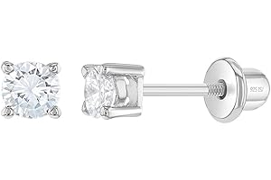 IN SEASON JEWELRY 925 Sterling Silver Kids 2mm-5mm Clear Cubic Zirconia Round Stud Solitaire Screw Back Earrings for Babies & Toddlers - Baby Girl Earrings with Safety Screw Backs for Infant and Toddler Children