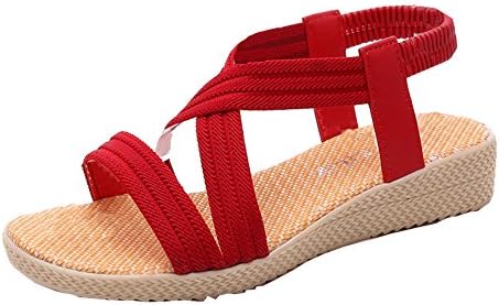 Womens Elastic Sandals Cross Strap Summer Beach Open Toe Flat Shoes Red 39