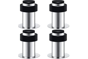 AULYUN 4 x Tope de Puerta Adhesivo para Pared o Suelo Acero Inoxidable con Goma - Altura 65 mm