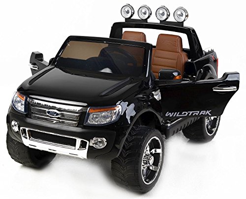 RIRICAR Ford Ranger Wildtrak de Luxe Voiture-Jouet électrique pour Enfant, 2.4Ghz Bluetooth contrôle á Distance, Deux Moteurs, Deux sièges Cuir, Roues EVA Douces, Peinture Noir