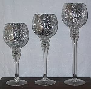 3er Set Windlichter aus Glas, cracking silber Glaskelch ...