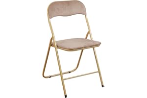 Marvin Sedia Pieghevole Imbottita in Velluto Velvet da Interno Ufficio Casa Resistenti Ferro Leggere Colorate Comode con Schienale Salvaspazio Portatile (Tortora/Oro)