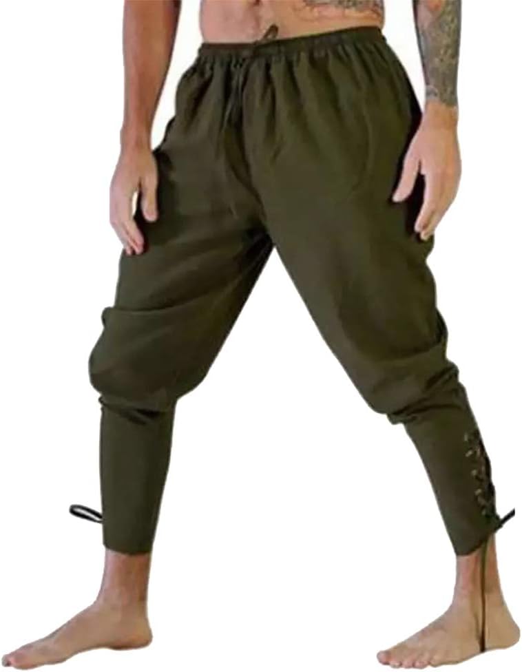 Kenebo Adult Men Medieval Renaissance Lounge Pirate Horseman Costume Loose Pants Leg Bandage Trouser