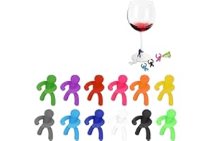 MaoNativey Weinglas Mark, 12 Stück Weinglasmarkern aus Silikon in menschlicher Form, Wiederverwendbare Weinglasmarker zum Identifizieren und Dekorieren von Getränken auf Partys