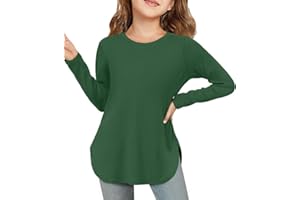 Haloumoning Maglietta a maniche lunghe per bambini, girocollo, a maniche lunghe, tinta unita, carina, per il tempo libero, basic top con spacchi laterali