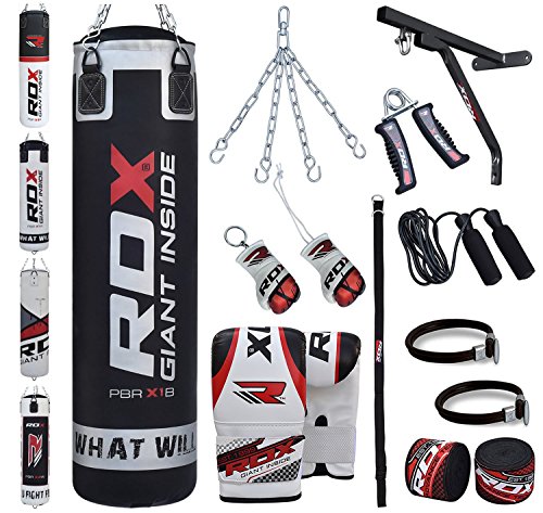 RDX 17 Piece Boxing Set 4FT 5FT Filled Heavy Punch Bag Gloves Bracket Chains MMA Punching Bags Training