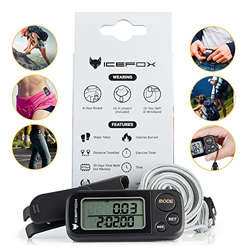 icefox® 3D Schrittzähler, mit Fitness AktivitätenZähler, derihre Leistung bis zu 30 Tage speichert,ein akkurater Laufschrittzähler, ein Trainingszeiten- und Kalorienzähler, hält die tägliche Leistungen fest, Tri-AxisTechnologie, Clip und Gurt (Schwarz) - 4