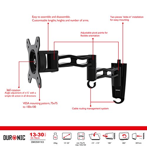 Duronic DM35W1X3 Wandmontierbare Monitorhalterung für einen LCD / LED Computer Bildschirme / Fernsehgeräte mit Kipp und Drehfunktion - 6