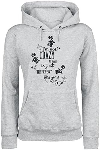 Alice In Wonderland Cheshire Cat - I'm Not Crazy Girls Hooded Sweatshirt Mottled Grey L