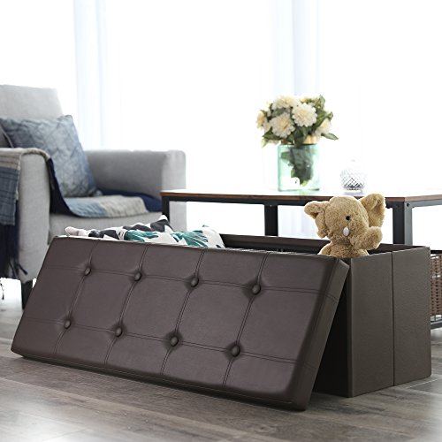 Songmics Sitzhocker Sitzbank mit Stauraum faltbar 3-Sitzer belastbar bis 300 kg kunstleder braun 110 x 38 x 38 cm LSF703 - 3